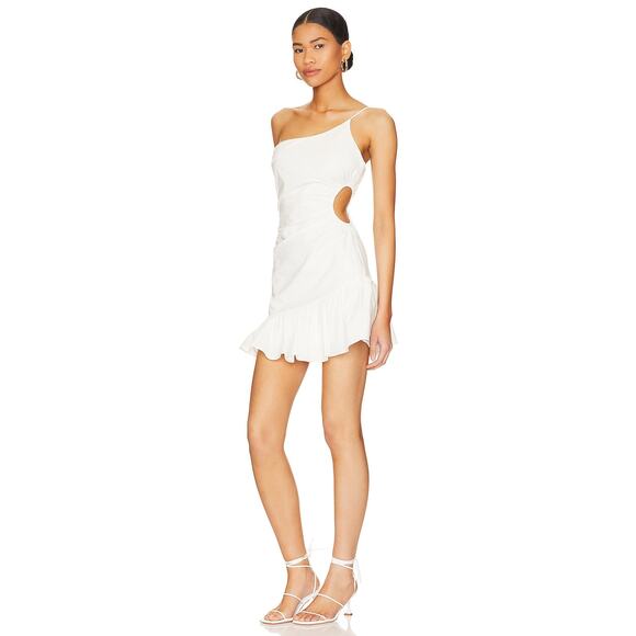 More To Come Nora Asymmetrical‎ Dress White Mini One Shoulder Side Cutout Sz XS - Picture 4 of 13